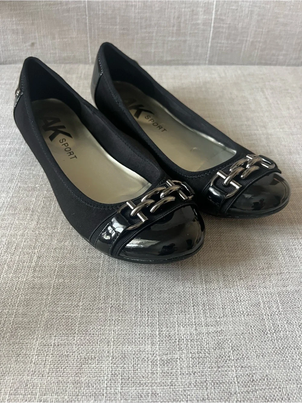 Anne Klein Sport office casual dress black Ballet Flats Silver Buckle Detail, 9